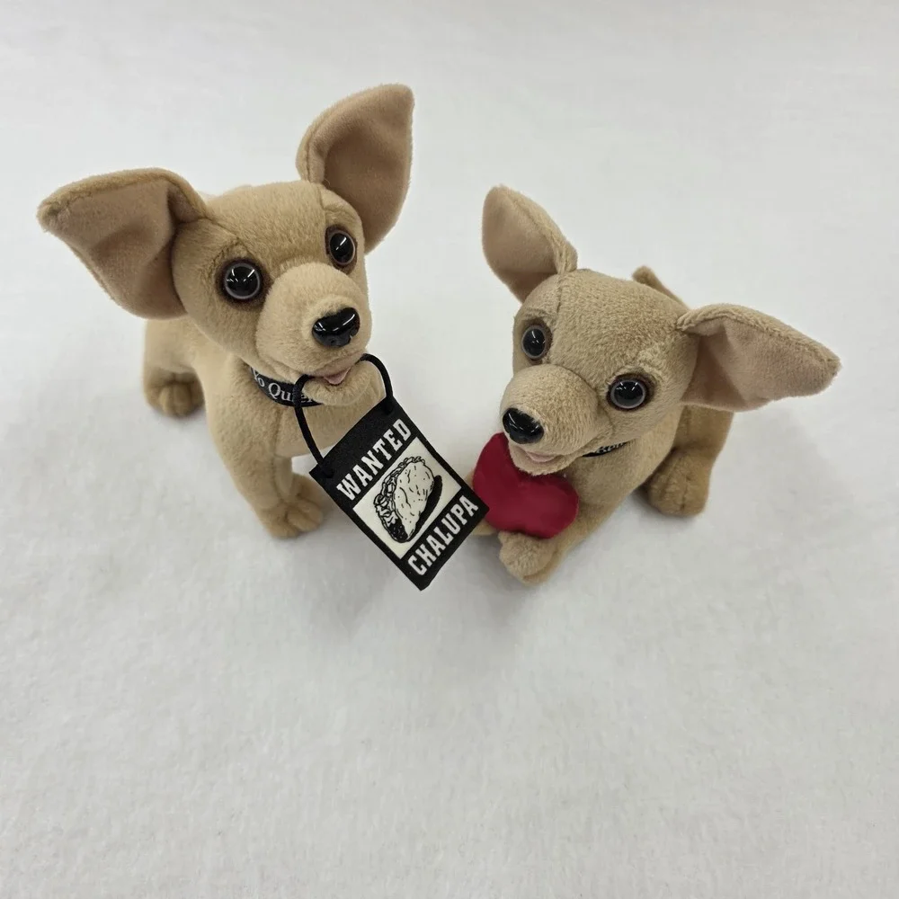 Vintage Lot of 2 Taco Bell Chihuahua Plush Dogs - Wanted Chalupa & Red Heart.